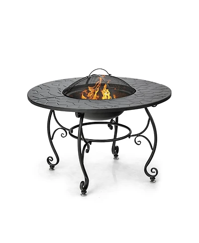 Sugift 35.5 Feet Patio Fire Pit Dining Table With Cooking Bbq Grate
