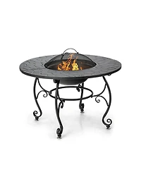 Sugift 35.5 Feet Patio Fire Pit Dining Table With Cooking Bbq Grate