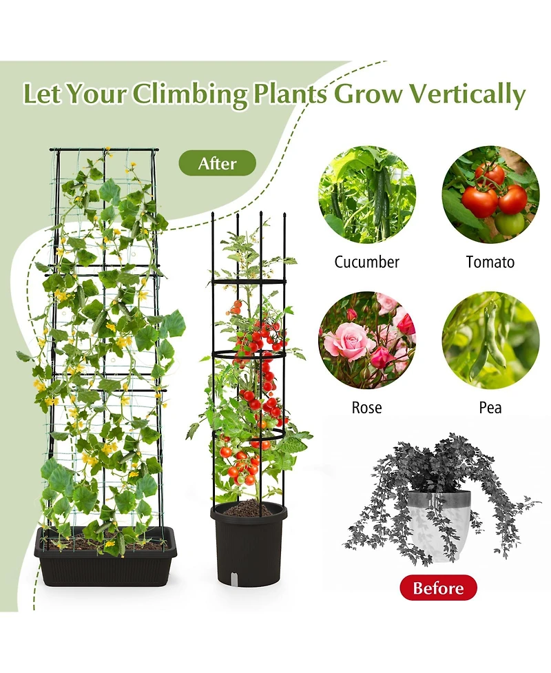 Sugift 2 Pack Garden Planters with Trellis Cucumber Trellis Tomato Cage-Black