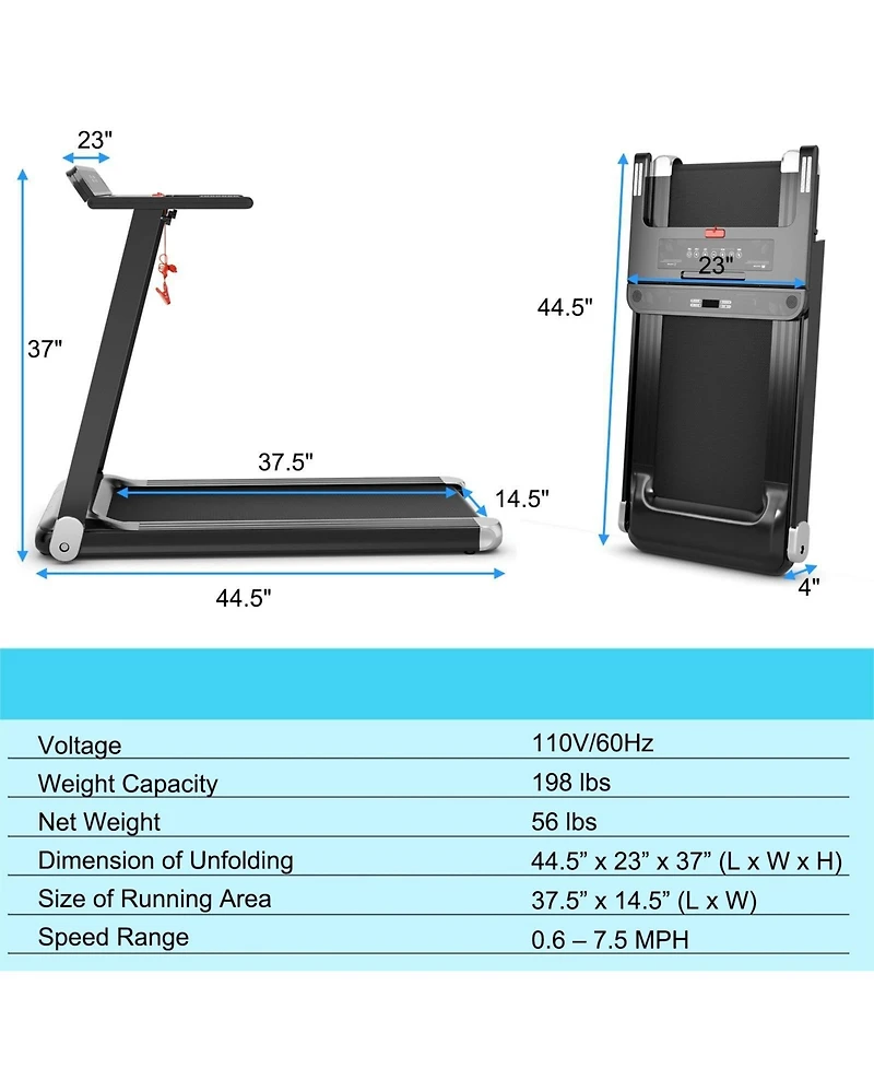 Vebreda Folding Electric Compact Walking Treadmill with App Control Speaker-Silver
