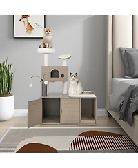 Sugift 2-in-1 Modern Cat Tower with Litter Box Enclosure for Indoor Cars-Gray