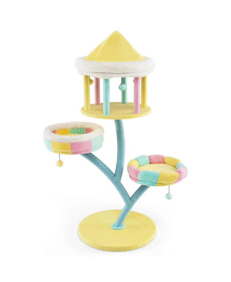 Multi-Layer Cat Tree with 2 Removable Perches Scratching Posts-Color