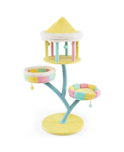 Multi-Layer Cat Tree with 2 Removable Perches Scratching Posts-Color
