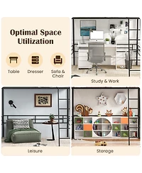 Skonyon Twin Metal Loft Bed Frame with Ladder and Metal Slats Support-Black