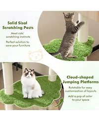Skonyon 55 Inch Tall Cat Climbing Stand with Sisal Scratching Posts and Soft Cat Bed for Indoor Kittens-Green