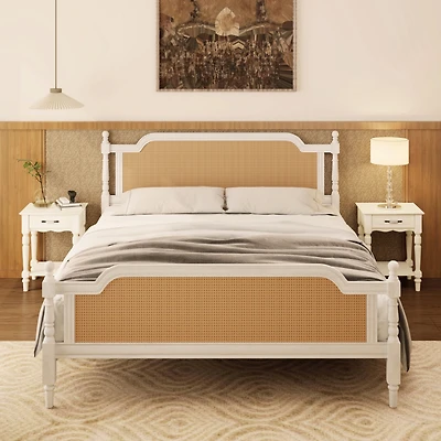 Streamdale Rattan Queen Bed Frame, Antique White