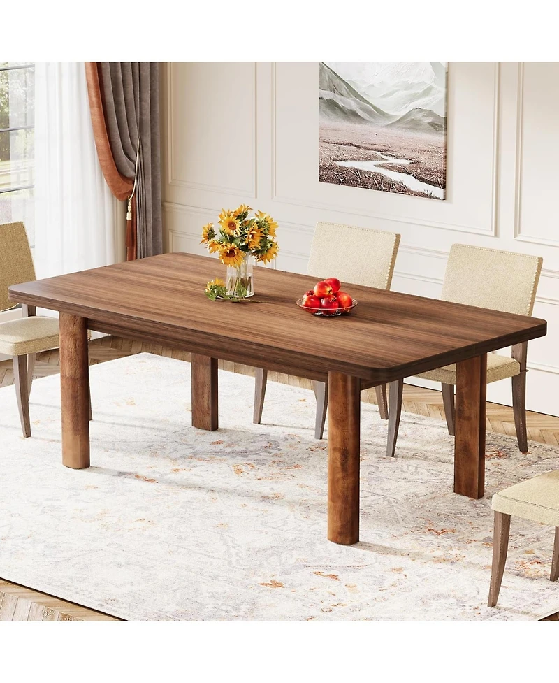Tribesigns Wood Dining Table for 4-6 People, 63-Inch Farmhouse Kitchen Table with Solid Wood Legs, Rectangular Dinner Table for Dining Room, Kitchen,