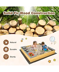 Wooden Sandbox Kids Sand Pit with Kitchen Playset Accessories for 3-8 Years Old