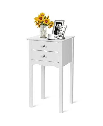 Sugift Side Table End Accent Table with 2 Drawers-White