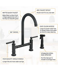 Streamdale Furniture Double Handle Bridge Kitchen Faucet with Side Spray