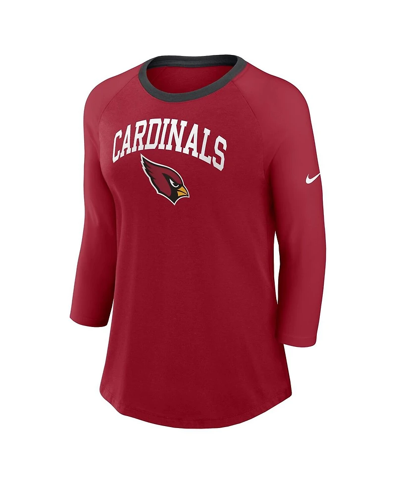 Nike Women's Cardinal Arizona Cardinals Raglan 3/4 Sleeve T-Shirt
