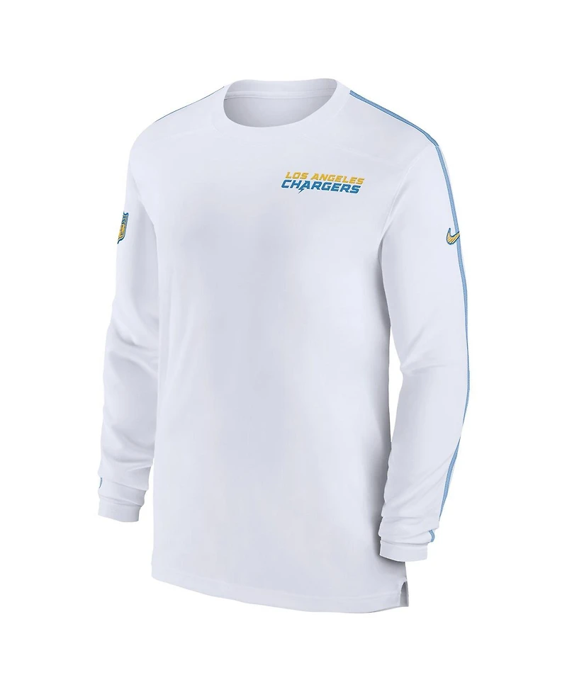 Nike Men's White Los Angeles Chargers Sideline Coach Uv Performance Long Sleeve T-Shirt