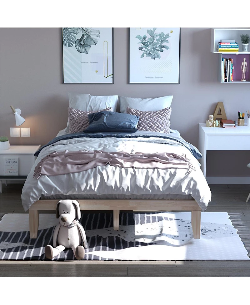 Gymax 14'' Queen Size Wooden Platform Bed Frame w/ Strong Slat Support Natural