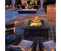 Yaheetech 32'' Outdoor Square Fire Pit with Cover & Poker