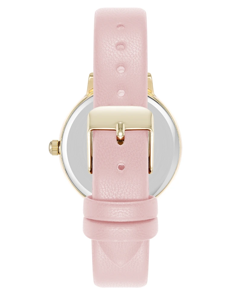 Anne Klein Women's Quartz Easy to Read Pink Leather and Gold-Tone Alloy Metal Watch, 32.5mm