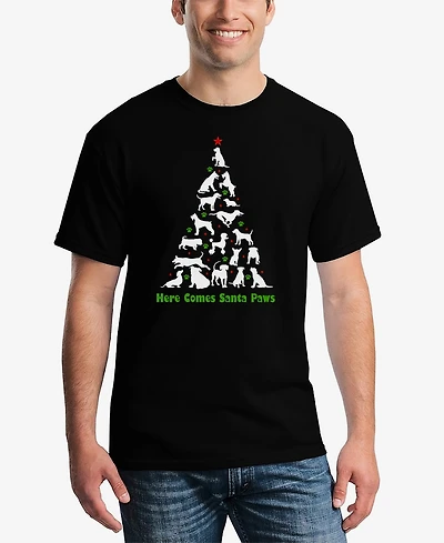 La Pop Art Men's Here Comes Santa Paws Word T-Shirt