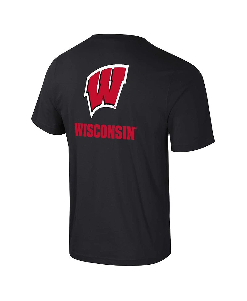 Colosseum Men's Black Wisconsin Badgers Logo Lockup 2-Hit Active Blend T-Shirt