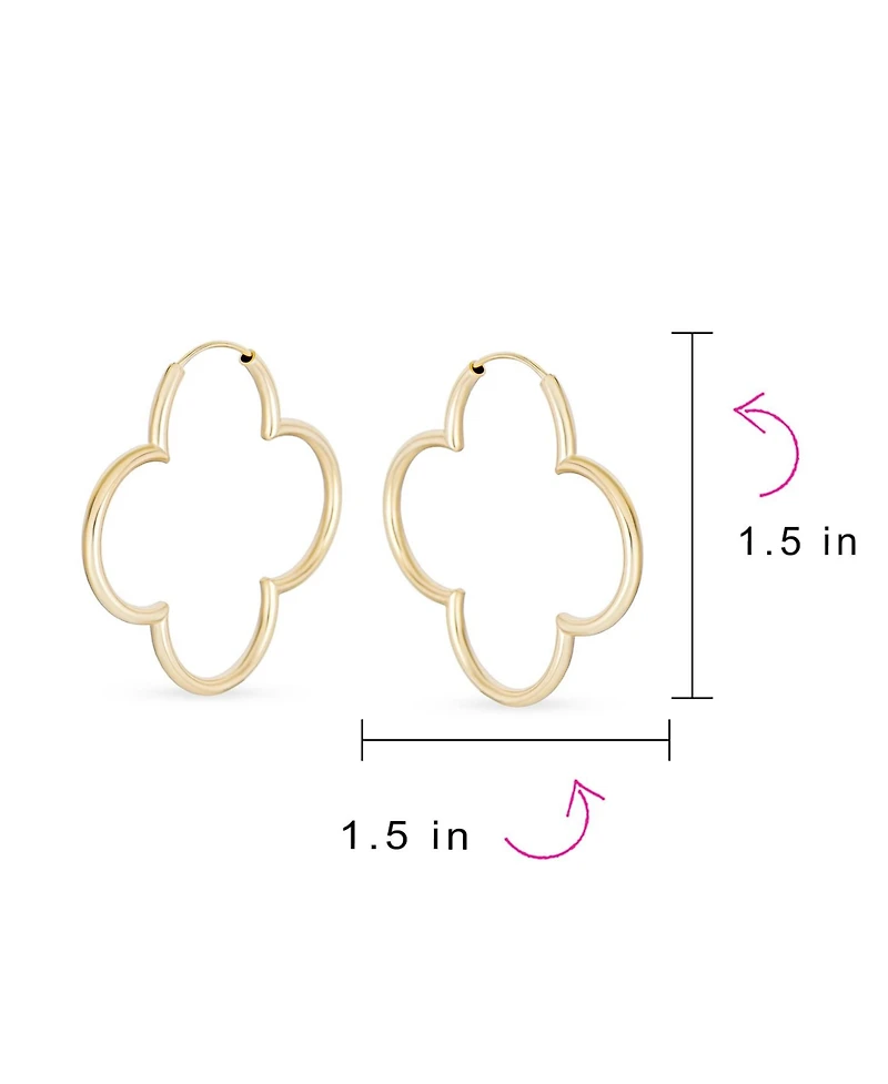 Bling Jewelry Simple Clover Flower Shaped Thin Tube Endless Hoop Earrings Sterling Silver 1.5 Diameter