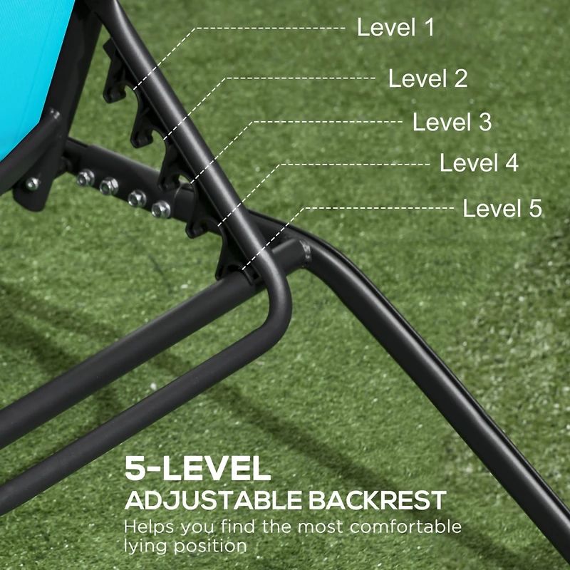 Adjustable Outdoor Chaise Lounge with Wheels (Blue)
