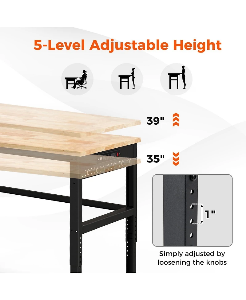 Sugift 48 Inch Adjustable Work Bench with Power Outlets