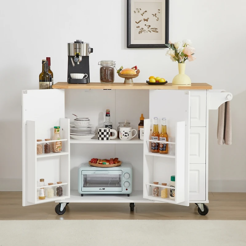 Versatile Kitchen Island: Drop Leaf, Rolling Cart, Storage, White