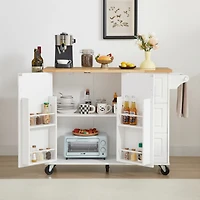 Versatile Kitchen Island: Drop Leaf, Rolling Cart, Storage, White
