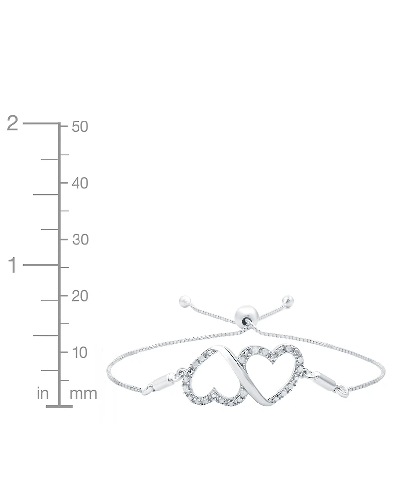 Diamond Double Heart Bolo Bracelet (1/6 ct. t.w.) in Sterling Silver