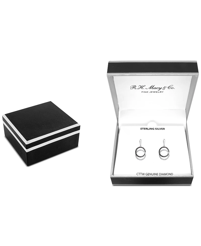Black & White Diamond Interlocking Circle Drop Earrings (1/6 ct. t.w.) in Sterling Silver