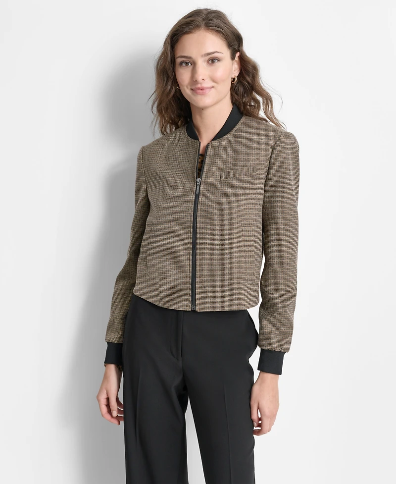 Dkny Petite Tweed Zip-Front Bomber Jacket