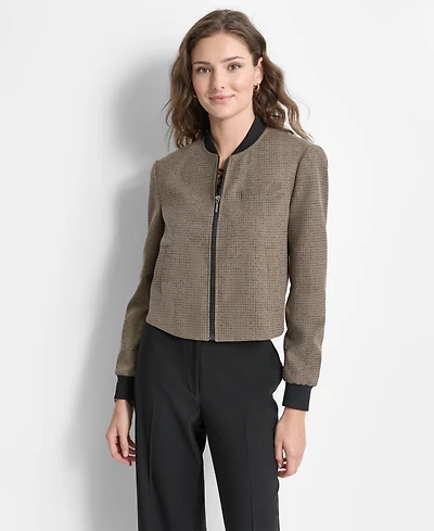 Dkny Petite Tweed Zip-Front Bomber Jacket