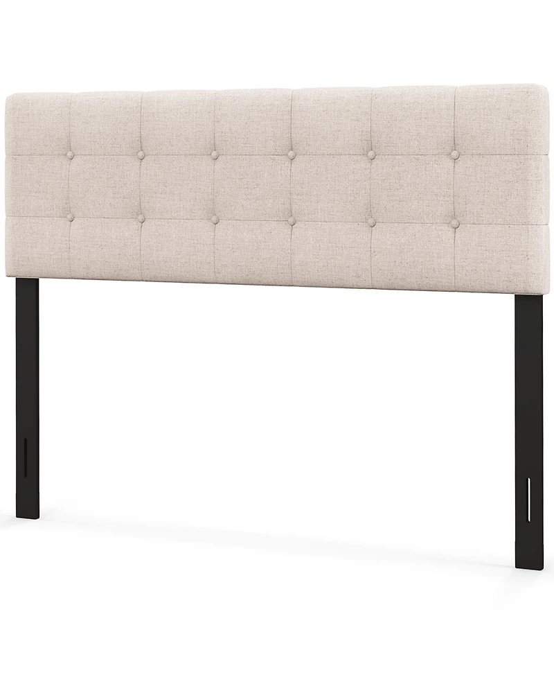 Linen Upholstered Headboard with Solid Rubber Wood Legs-Gray