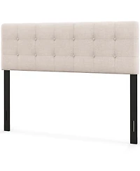Linen Upholstered Headboard with Solid Rubber Wood Legs-Gray