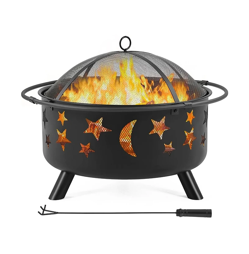 Yaheetech 30 Inch Iron Fire Pit with Poker and Mesh Cover