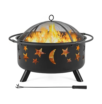 Yaheetech 30 Inch Iron Fire Pit with Poker and Mesh Cover