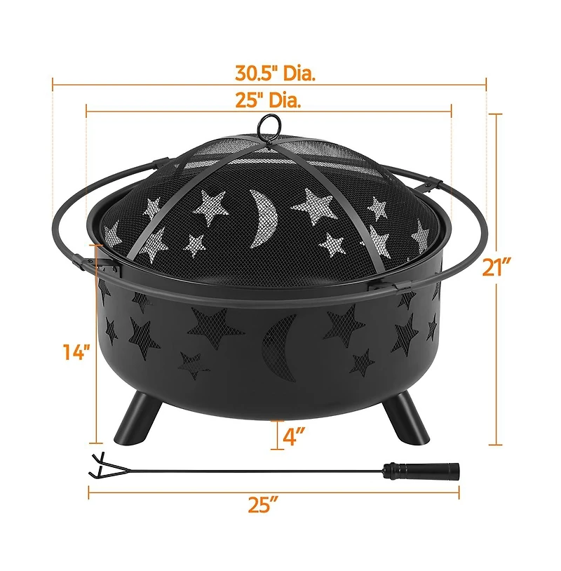 Yaheetech 30 Inch Iron Fire Pit with Poker and Mesh Cover
