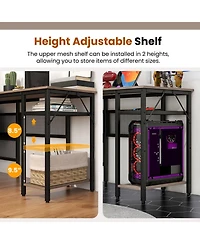 Skonyon L-Shaped Computer Desk with Charging Station and Adjustable Shelf-Gray