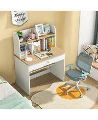 Kids Wooden Study Desk Children Writing Table with Hutch & Drawer