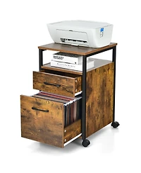 Skonyon 2 Drawer Mobile File Cabinet Printer Stand with Open Shelf for Letter Size-Rustic Brown