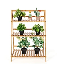 Bamboo Ladder Plant Stand 3-Tier Foldable Flower Pot Display Shelf Rack