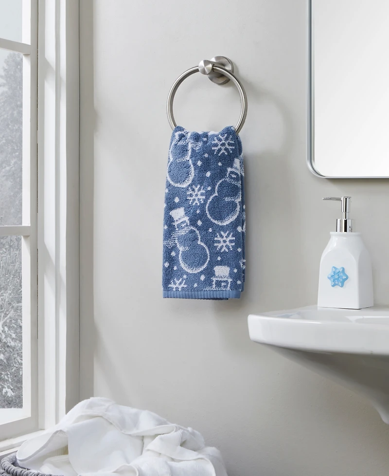 Skl Home Top Hat Snowman Jacquard Cotton 2 Piece Hand Towel, 16" x 26"