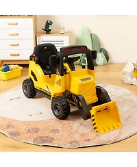 Vebreda 12V Kids Ride On Construction Tractor with Electric Adjustable Bucket
