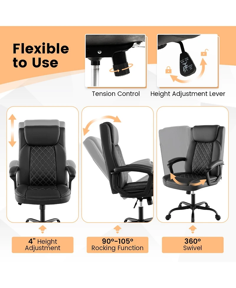 Vebreda High Back Ergonomic Executive Chair with Thick Headrest Cushion-Black