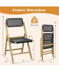 Sugift Set of 2 Folding Chairs Indonesia Teak Wood Dining Chairs with Woven Rope Seat and Back