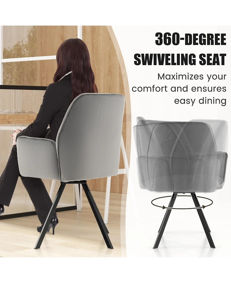 Sugift Set of 2 Swivel Accent Arm Chairs with Metal Legs and Wide Back