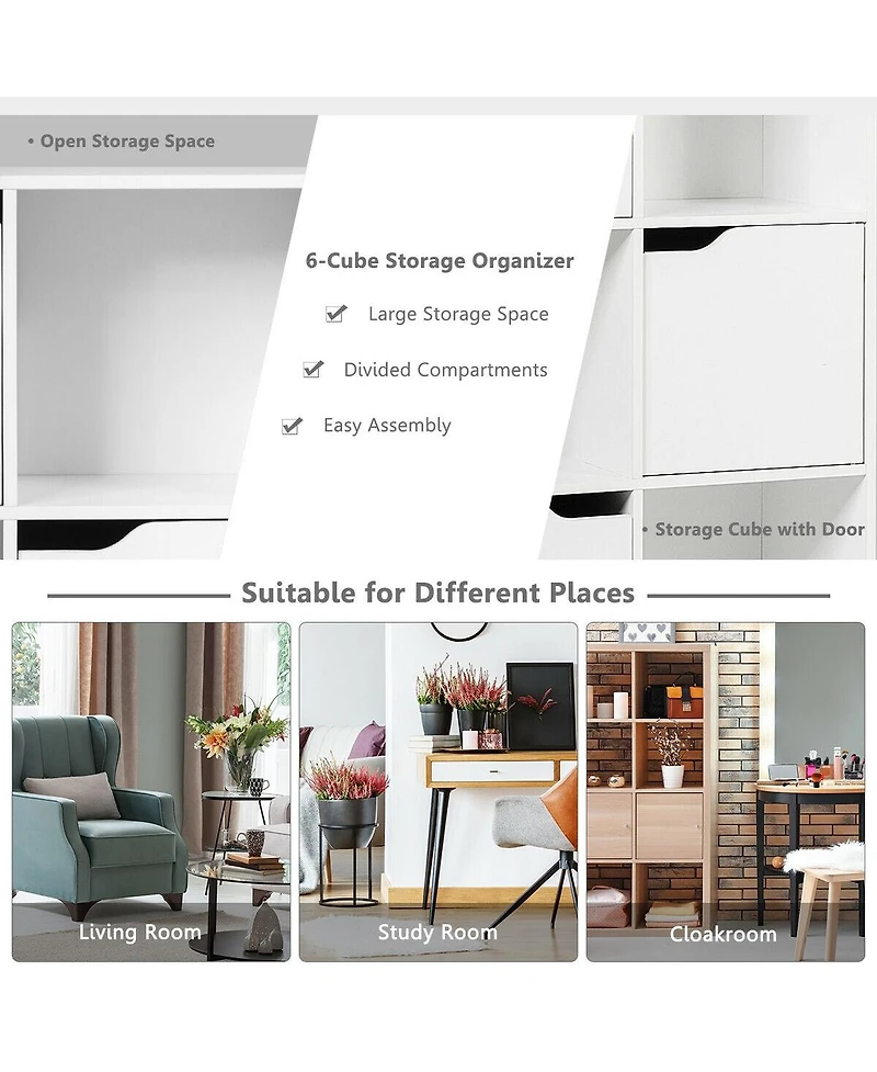 Sugift 6 Cubes Wood Storage Shelves Organization