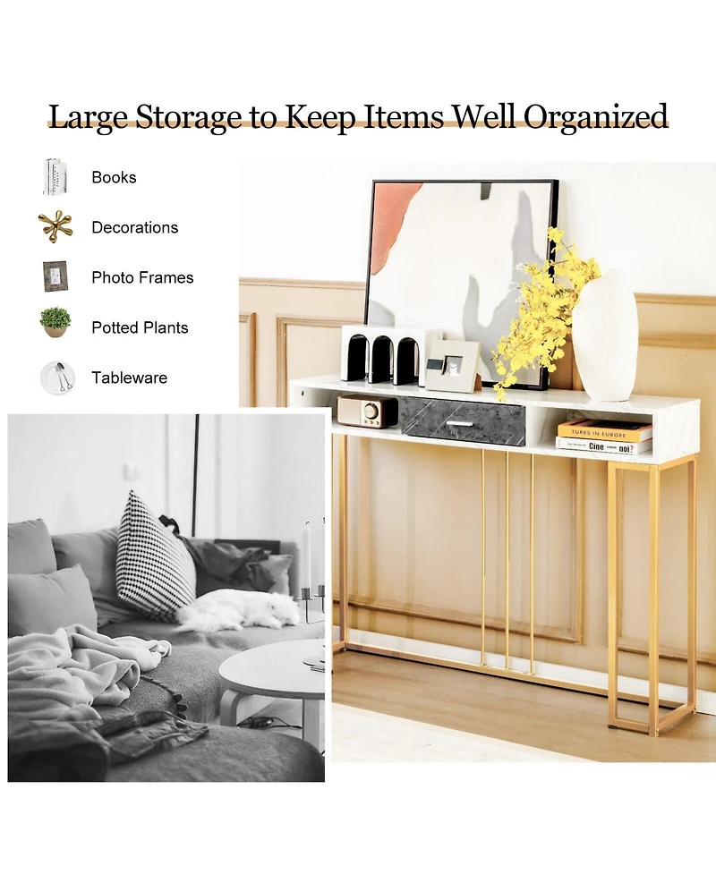 Sugift Narrow Long Sofa Table for Living Room-White