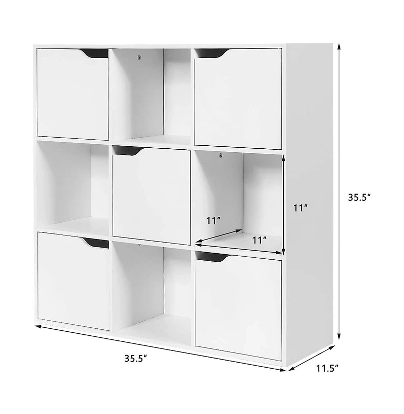 Skonyon Free Standing 9 Cube Storage Wood Divider Bookcase for Home and Office-White