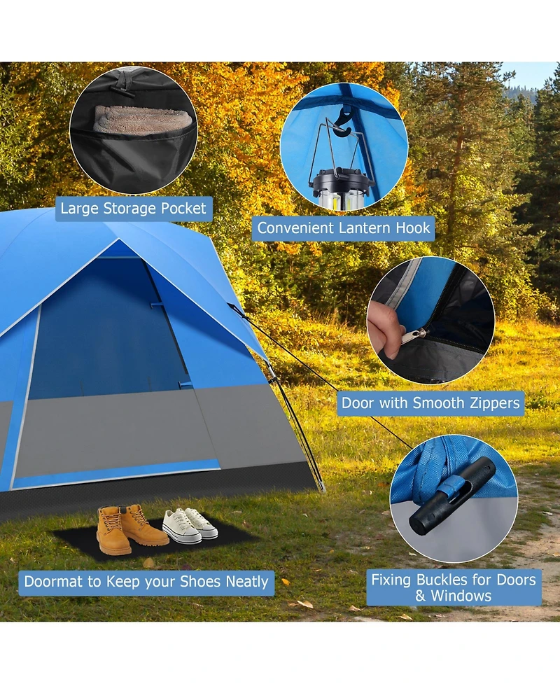Vebreda 3 Person Outdoor Camping Tent with Removable Floor Mat for Camping Hiking Traveling-Blue