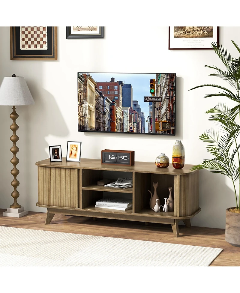 Tv Stand for Tv up to 55 Inch Television Cabinet with 2 Open Shelves Sliding Doors