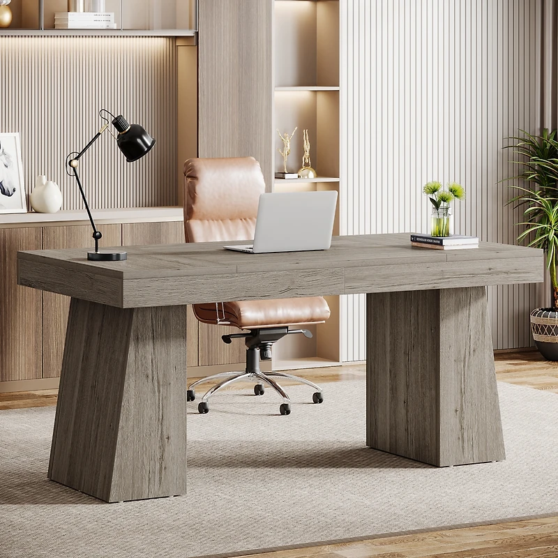 Tribesigns 55 Inches Executive Desk, Mid-Century Modern Home Office Desk, Wood Computer Desk Business Workstation Desk